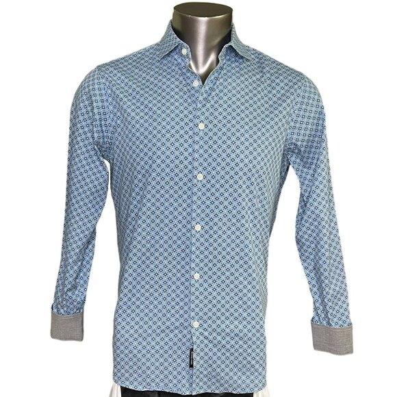Mens Michael Kors Button Up Dress Shirt Tailored Fit Size M Blue u - Picture 2 of 13